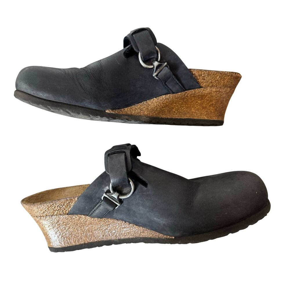 Birkenstock Papillio Dana wedge clogs Women’s 7.5 metal loop & tab cork Black
